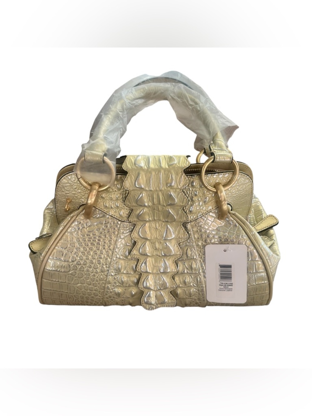 Women's Gold Croc-Embossed Satchel Bag